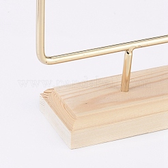 鉄2層イヤリングディスプレイスタンド  ぶら下げイヤリング  木製台座付き  ゴールドカラー  25.2x25.5x5cm&nbsp;EDIS-E025-05