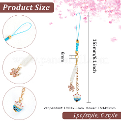 6Pcs Cute Maneki Neko Smart Phone Strap Lanyards&nbsp;HJEW-PH01586