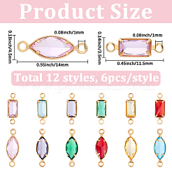 72Pcs 12 Styles Brass with K9 Glass Connector Charms&nbsp;KK-BM0001-06