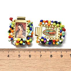 バースペンダント  プラスチックビーズと紙で  幻想的な聖人の長方形  カドミウムフリー＆ニッケルフリー＆鉛フリー  ゴールド  27x22x6mm  穴：2.2mm&nbsp;KK-V001-01F