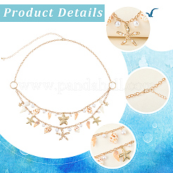 1Pc Starfish Shell Alloy & Resin & Natural Shell Double Layer Tassel Summer Beach Waist Chains for Sexy Bikini&nbsp;AJEW-CY0001-94
