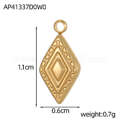 304ステンレススチールチャーム  菱形  イオンプレーティング（ip）  14KGP本金メッキ  11x6mm&nbsp;STAS-OY009-63G
