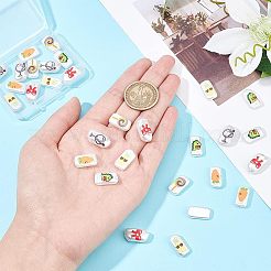 30個6スタイル3DプリントABSプラスチックイミテーションパールビーズ  パイナップル、ニンジン、恐竜の長方形  ミックスカラー  17~18x9~10x4~7mm  穴：0.6~1mm  5個/スタイル&nbsp;KY-NB0001-55