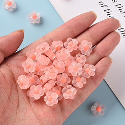 透明なアクリルビーズ  艶消し  二層ビーズ  花  鮭色  12x12.5x6mm  穴：2.5mm  約893個/500g&nbsp;TACR-S152-06C-SS2109