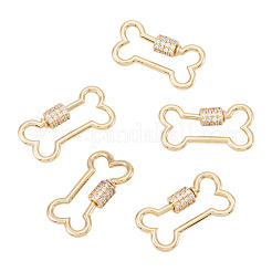 5 Pcs Brass Micro Pave Clear Cubic Zirconia Screw Carabiner Lock Charms&nbsp;KK-TA0003-17