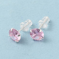 キュービックジルコニア ダイヤモンド スタッドピアス  女性用スターリングシルバージュエリー925個  ピンク  15~16x7mm  ピン：0.8mm&nbsp;STER-M105-01C-S