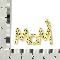 母の日 本物の 18K ゴールドメッキ真鍮マイクロパヴェキュービックジルコニアペンダント  カドミウムフリー＆ニッケルフリー＆鉛フリー  ワードママ  透明  19x33.5x2mm  穴：5x3.5mm&nbsp;KK-H472-06C-G01