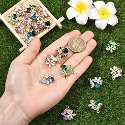 10色合金ラインストーンペンダント5個。  ラックめっき  蝶と花  ゴールドカラー  ミックスカラー  22x21x7mm  穴：2.5mm  2個/カラー&nbsp;FIND-YW0011-54