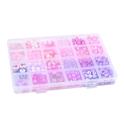 DIY アクリル ラウンド ビーズ ストレッチ ブレスレット 作成キット  ピンク  8mm  穴：1.5mm&nbsp;DIY-FS0008-77