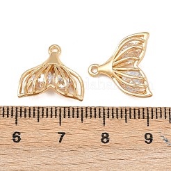 キュービックジルコニアペンダント付き真鍮  魚尾  18KGP本金メッキ  15x15x5mm  穴：1.4mm&nbsp;KK-K407-49G