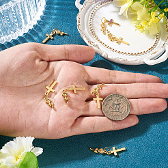 真鍮製ペンダント10個  十字架とバラの花  304ステンレススチール製丸カン付き  18KGP本金メッキ  31mm&nbsp;HJEW-TAC0175
