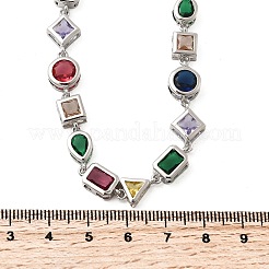 Brass Pave Colorful Cubic Zirconia Geometric Link Chain Necklaces&nbsp;NJEW-P337-01P