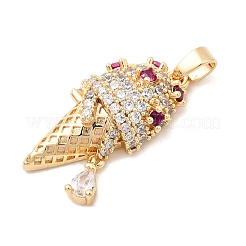 Brass Micro Pave Clear & Hot Pink Cubic Zirconia Pendants&nbsp;KK-A277-35G
