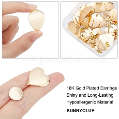 真鍮製スタッドピアスパーツ  ループと真鍮製のイヤーナット付き  混合図形  18KGP本金メッキ  40個/箱&nbsp;KK-SC0001-49G
