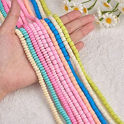 10連売り10色手作りポリマークレイビーズ連売り  ジュエリー工芸用品のDIY用  フラットラウンド＆コラム  ミックスカラー  5~7x3~6mm  穴：1.5mm  約61~116個/連  15.55インチ〜16.14インチ（39.5~41cm）  1本/色&nbsp;CLAY-SZ0001-97