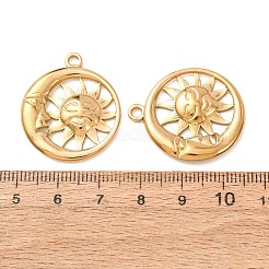304ステンレスペンダント  月のチャームを持つ太陽  イオンプレーティング（ip）  18KGP本金メッキ  29x25x3mm  穴：2.5mm&nbsp;SA-CBABD1E-11G