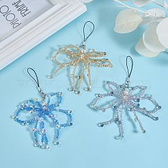 ガラス携帯ストラップ1個  アクリル、プラスチック、合金  蝶結び  コーンフラワーブルー  150~160mm&nbsp;HJEW-SZ0001-59D