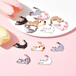14本7色ラックメッキ合金エナメルペンダント  ゴールドカラー  猫のチャーム  ミックスカラー  25x25x2mm  穴：2mm  2個/カラー&nbsp;FIND-FS0003-03