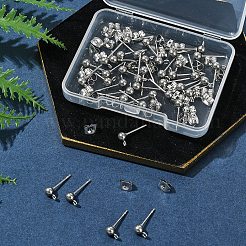 304ステンレススチールボールポストスタッドピアス金具40個  ループと316サージカルステンレススチールピン付き  304ステンレススチール製イヤーナット40個  ステンレス鋼色  15x7x4mm  穴：1.8mm  ピン：0.7mm&nbsp;STAS-FS0001-76P