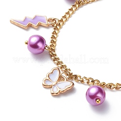 Alloy Enamel & Glass Pearl Charm Bracelet with 304 Stainless Steel Chains for Women&nbsp;BJEW-JB08707-04