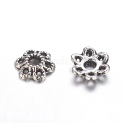 6-Petal Tibetan Style Alloy Hollow Flower Bead Caps&nbsp;TIBE-S221-AS-NR