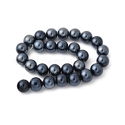 電気メッキの丸い真珠ガラスパールビーズ連売り  マリンブルー  14x13.5mm  穴：1.8mm  約29個/連  14.96''（38センチメートル）&nbsp;EGLA-U002-01A