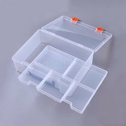 プラスチック多目的ポータブル収納ボックス  ハンドルと取り外し可能なトレイ付き  長方形  透明  25x19x8.2cm&nbsp;OBOX-E022-03