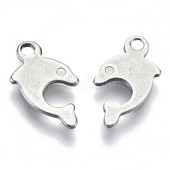 変色しない201ステンレススチールチャーム  レーザー切断  イルカ  ステンレス鋼色  12x7x0.7mm  穴：1.4mm&nbsp;STAS-R116-079