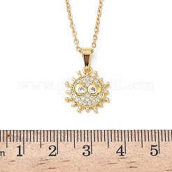 Brass Micro Pave Clear Cubic Zirconia Sun Pendant 304 Stainless Steel Chain Necklaces for Women&nbsp;NJEW-D341-06G