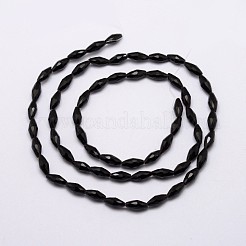 ガラスビーズ連売り  ライス  多面カット  ブラック  9x4mm  穴：1mm  約60個/連  20インチ&nbsp;X-GLAA-K008-01