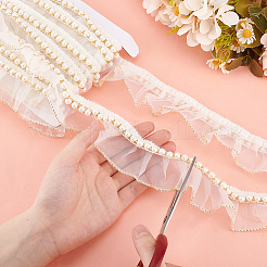 5 Yards Chiffon Pleated Lace Ribbon with Plastic Beads&nbsp;OCOR-PH0004-05
