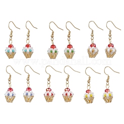 Ice Cream Cup Handmade Glass Seed Beads Dangle Earrings for Women&nbsp;EJEW-MZ00392