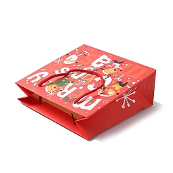 ナイロンコードハンドル付きクリスマスサンタクロースプリント紙ギフトバッグ  レッド  正方形  19.9x19.9x0.5cm  展開：19.9x8.1x19.9cm&nbsp;CARB-K003-01C-02