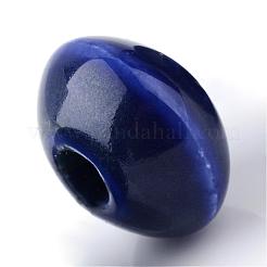 手作りの陶器ビーズ  光沢釉の磁器  ロンデル  ミッドナイトブルー  15x10mm  穴：4mm&nbsp;PORC-Q173-15x10mm-03