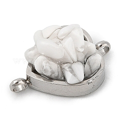 Natural Mixed Gemstone Chip 304 Stainless Steel Heart Connector Charms&nbsp;KK-P300-31P