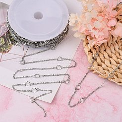 変色しにくい304ステンレススチールアズキチェーン  ハンダ付け  ハートコネクタ付  ステンレス鋼色  2x1.5x0.3mm&nbsp;CHS-K001-60