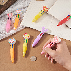 15Pcs 5 Colors Plastic Heart 4-in-1 Ballpoint Pen&nbsp;AJEW-TA0005-81