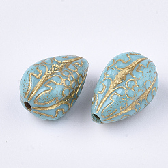 メッキアクリルビーズ  ライン入り  ティアドロップ  ターコイズ  18.5x11x11mm  穴：2mm&nbsp;X1-PACR-T008-07B