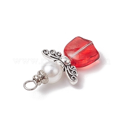 Spray Painted Transparent Glass Beads with ABS Plastic Imitation Pearl Round Beads amd Tibetan Style Alloy Fairy Wing Beads and 304 Stainless Steel Flat Head Pins Pendants&nbsp;PALLOY-JF03622