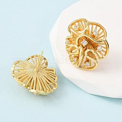 Flower Brass Micro Pave Clear Cubic Zirconia Stud Earrings&nbsp;EJEW-D346-01G