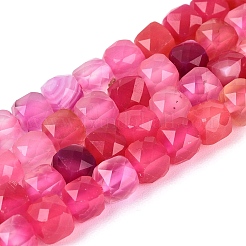 天然バンド /縞aビーズ連売り  多面カット  染め  キューブ  ショッキングピンク  5~6x5~6x5~6mm  穴：1mm  約61個/連  12.60インチ〜12.80インチ（32~32.5cm）&nbsp;G-S359-374B