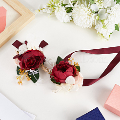 2Pcs 2 Style Silk Cloth Rose with Satin Ribbon Corsage Boutonniere & Wrist Corsages&nbsp;AJEW-CP0005-94