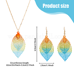 2 Sets 2 Colors Filigree Leaf Pendant Neclace & Dangle Earrings&nbsp;SJEW-FI0001-03