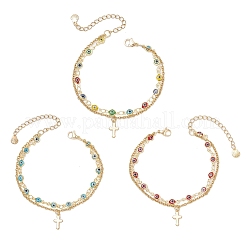 3Pcs 3 Colors Handmade Evil Eye Lampwork Link Multi-layered Bracelets&nbsp;BJEW-JB12213