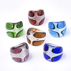 Handmade Silver Foil Lampwork Wide Band Rings&nbsp;RJEW-Q150-M11-B-1