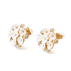 女性用304ステンレススチールスタッドピアス  花  樹脂＆ラインストーン付き  ゴールドカラー  18x19mm&nbsp;EJEW-A164-02G