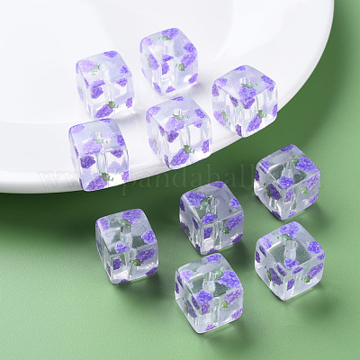 透明印刷アクリルビーズ  フルーツ模様の四角  ぶどう柄  16x16x16mm  穴：3mm&nbsp;MACR-S374-08A-04-1