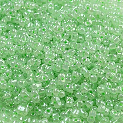 セイロンガラスシードビーズ  ピーナッツ  淡緑色  4~4.5x2~2.5x2~2.5mm  穴：0.8~0.9mm  約10000個/ポンド&nbsp;SEED-K009-02B-27-1