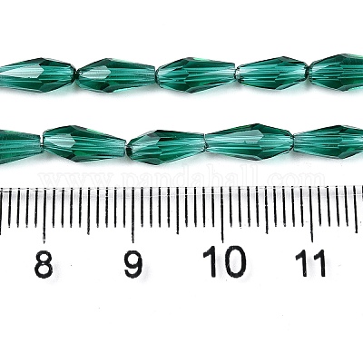 透明ガラスビーズ連売り  多面カット  ティアドロップ  ライトシーグリーン  9~10x4mm  穴：1mm  約70~72個/連  63~67cm&nbsp;GLAA-T009-004A-1