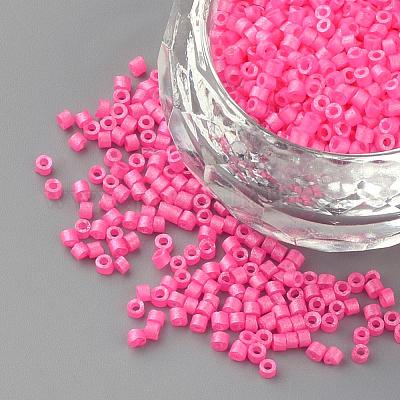 ベーキングペイントガラスラッパビーズ  マットなスタイル  濃いピンク  1~2x1.5~2mm  穴：0.5mm  約100 G /袋  約5000個/袋&nbsp;SEED-R042-10-1